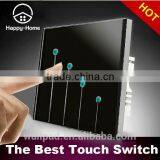 2015 Wallpad C1 Black LED Backlight UK Crystal Glass 110~250V 4 gang 1 way Touch Screen Light Control Wall Switch