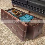 Faux Leather Folding Ottoman Storage Shoe Bench Armless, Chocolate 43.3"x15"x15" thumbnail-3