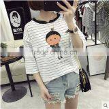 Summer Wear Women's Clothing Contracted Stripe Short Sleeve T-shirt Woman Relaxed Joker thumbnail-3