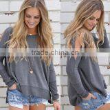 Zm50316b 2017 New Modle Women Clothes Europe Round Neck Long Sleeve Loose off Shoulder Ladies Blouse thumbnail-2