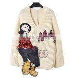 M1209 Runwaylover 2016 Latest Design Fashion Ladies V-neck Sequin Cartoon Figure Letter Pattern Sweater thumbnail-5