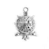 Copper 3D Pearl Locket Pendants Owl Animal Silver Tone Can Open thumbnail-1