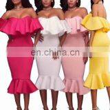 Women's Clothes Off The Shoulder Ruffle Evening Party Bodycon Mermaid Midi Dresses thumbnail-1