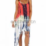Fashionable Beachwear Tie & Dye Spaghetti Strap Dress With Fringe