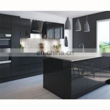 Contemporary luxury kitchen industrial island design cabinet makers high gloss black wood kitchen cabinets