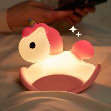 EGOGO Unicorn Desk Lamps OEM Factory Unique Design Kids Bedroom Decor Cute Cartoon Shape Silicone Rocking Horse Night Light Lamp thumbnail-6
