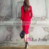 Elegant Long Sleeve One-piece Red Dress Sexy Side Split Maxi Plus Size With Belt Grown thumbnail-3