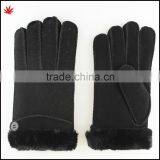 Ladies Double Face Sheepskin Leather Gloves With Button and Fake Fur thumbnail-2