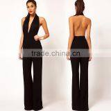 sexy open back halter lace jumpsuits long pants