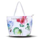 100% Cotton Summer Style Chinese Ink Painting Women Handbag Floral Beach Bag Quality Choice thumbnail-2