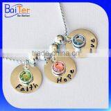 Custom 925 Sterling Silver Engraved Name Birthstone Disc Pendant Necklace Pendant With Birthstone thumbnail-4