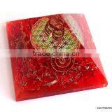 Big Orgonite Chakra Red Pyramid With Flower Of Life Symbol And Crystal Point