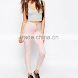 China Supplier Apparel Wholesale New Fashion High End High Waist Women Pink Skinny Jeans thumbnail-4