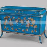 Exquisite Seasell Mosaic Console Cabinet, Vintage Wood Carved Chest Of Drawers W Hand Painted, Classic Living Room Curio Cabinet thumbnail-1