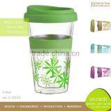 Colorful Silicone Handle and Cap Available Glass 300ml Coffee Mug thumbnail-3
