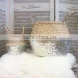 Silver Sequin Belly Basket, Seagrass Dipped Bottom Basket, Folding Basket thumbnail-2