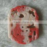 Wholesale 30-40mm Rectangular Red & White Flower Carved Natural Coral Pendant thumbnail-1