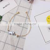 Enamel Cat Catching the Ball Bracelet Metal Cat Pearl Bead Charm Gold Chain Bracelet thumbnail-3