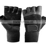 Black Weight Lifting Gloves With Strap Goat Leather thumbnail-1