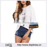 Womens Casual Clothing Summer T Shirt Tops Ladies Fringe Cuff Half Flare Sleeve T-shirt thumbnail-1