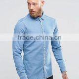 Long Sleeve Point Collar Mens Pre-Shrunk 98% Cotton 2% Elastane Breathable Slim Fit Casual Lightweight Denim Shirts thumbnail-1