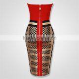 2015 Top Quality Stripless Red And Gold Joining Together Celebrity Bodycon Fashion Dresses Elegant Evening Sexy Dress thumbnail-3