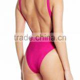 Retro One-Piece Swimsuit Double Scooped Neckline Customize Screenprinted Logo Across Bust Swimwear High-Cut Sides Nylon Stretchy thumbnail-6