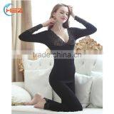 Hsz-TU005 V-neck Nylon Lace Top Ladies Winter Thick Underwear Wholesale Female Thermal Underwear thumbnail-3