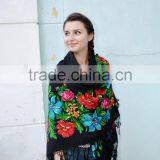 Vintage Ukrainian Shawl,Russian Shawl, Wool Shawl, Tablecloth, Floral Shawl ,Scarf With Tassels, Floral Scarf, Babushka thumbnail-3