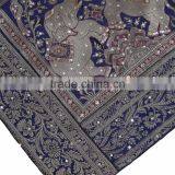 Elephant Accent Pillow - Navy Blue Zari Brocade Sari Sequin Cushion Cover 16" thumbnail-3