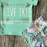Baby Girls Summer Clothes Girls Children LIVE FREE Girl Outfits Kids Arrow Outfits Mint Top With Shorts With Accessories thumbnail-2