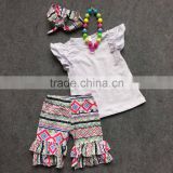 ruffle capri pants girls boutique clothing girl boutique outfit Aztec capri white top cheap outfits on line with accessories