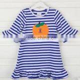 Halloween Blue Striped Pumpkin Embroidered Baby Girl Summer Dress thumbnail-1