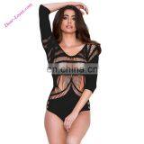 Black Shredded Long Sleeve Women Teddy for Adults thumbnail-1