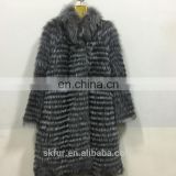 High quality knitted long style thick and soft real red or silver fox fur jacket for women