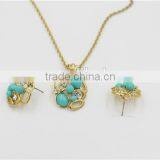 Luxury jewelry set gold chain green pendant necklace fashion necklace earring
