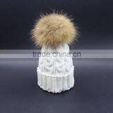 Hot Popular Real Raccon Fur Pompom Women Kintted Winter Wool Caps And Hats thumbnail-6