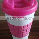 BPA Free Plastic Coffee Mug With Silicone Band Plastic Double Wall Coffee Bottle With Locking Lid
