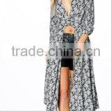 Paisley Print Plunge Neck Split Maxi Length Shirt Rayon Kimono Cardigan thumbnail-2