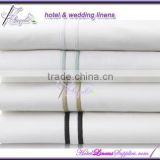 300TC white sateen hotel bed sheets with embroidery lines, white sateen flat sheets for 5-star luxurious hotels