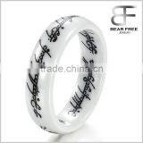 6MM Men's White Ceramic Carbide The Lords Of The Rings Fashion Finger Ring Vintage Lettering Scripture Band thumbnail-1
