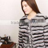 Luxurious Real Chinchilla Rex Rabbit Fur Coat For Sexy Women / Long Fur Overcoat thumbnail-2