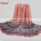 Large Fashion Girls Women Shawls and Stoles Scarf Wraps 100% Cotton Voile Hyacinthus Orientalis Pattern With Tassels Design thumbnail-3