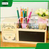 Multipurpose Wooden Double-deck Drawer Blackboard Penholder Storage Pen Container Case Box Holder thumbnail-3