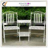Vintage Garden Outdoor White Metal Siamese Chairs thumbnail-1