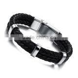 316L Mens Stainless Steel Jewelry Leather Bracelet Wholesale thumbnail-1