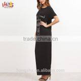 Black Graphic Print Maxi Tee Dress With Side Pocket Fashion Boho Vintage Maxi Long Dress HSd7071 thumbnail-4