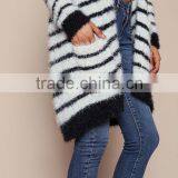 MGOO 2016 New Arrival Fuzzy White Striped Cardigan Women Knit Tops Cashmere Sweaters Women Clothing thumbnail-3