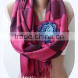 Burgundy Shawls With Rose, Plaid Pattern Scarf, Crochet Rose, Fashion Scarf, Plaid Pattern Scarf, Elegant, Bridesmaid Shawls, We thumbnail-6