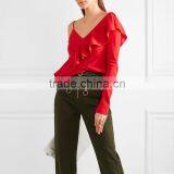 2017 Unique Design Ruffle Blouse Lady Newest Fashion Top thumbnail-3